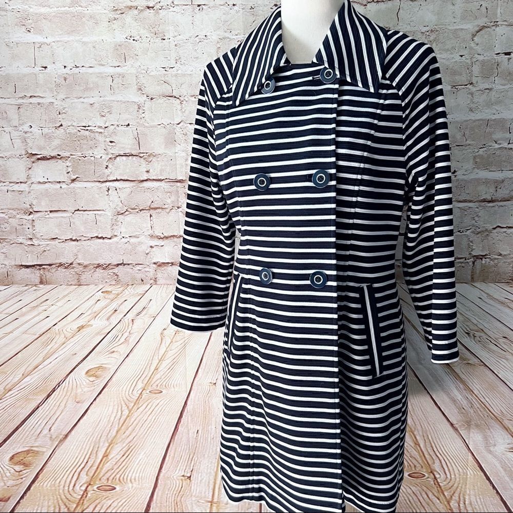Cabi striped ribbed pea coat mid length